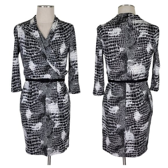 Catherine Malandrino Silk Dress Surplice Neck Belt Faux Snakeskin Print Size S - Picture 1 of 7